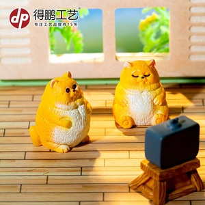 Dp Craft Chubby <b>Cat</b> Figurines 2Pcs Resin Desktop Ornaments Living Room Decor - Product Image 2