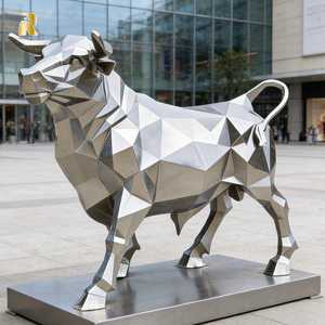 Sculpture de taureau géométrique en acier inoxydable grandeur nature RELONG pour décoration extérieure moderne - Product Image 1