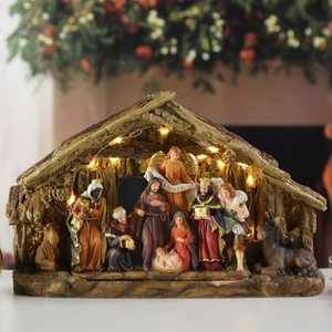 Polyresin <b>Nativity</b> LED Figurines Christmas <b>Scene</b> Resin Crafts Warm White Light Indoor Holiday Decor - Product Image 2