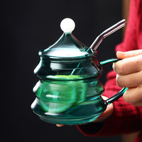 Mug isotherme en verre borosilicate haute résistance avec couvercle en paille, motif sapin de Noël coloré, plusieurs couleurs disponibles pour le café