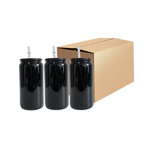 Có thể tái chế thanh lịch hình rắn bóng đen Borosilicate 16oz bia thủy tinh có thể thủy tinh soda có thể cho UV dtf kết thúc tốt đẹp và vinyl - Product Image 6