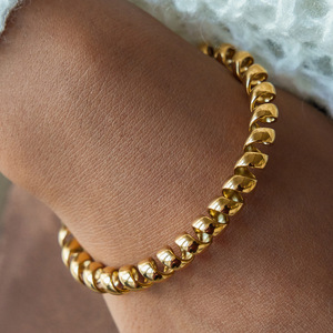 Pulsera Abierta en Espiral de Acero Inoxidable con Baño de Oro de 18K, Diseño Multicapa Tipo Cable Telefónico, Joyería Unisex - Product Image 3