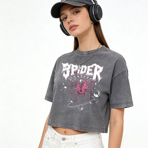 AMCLEVER T-shirt Corta Vintage Lavata da <span class=keywords><strong>Donna</strong></span>, 240 grammi Cotone, Stile Y2K Streetwear, Stampa <span class=keywords><strong>Ragno</strong></span>, Manica Corta - Product Image 2