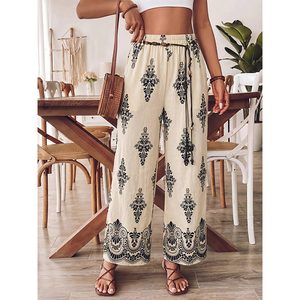 <span class=keywords><strong>Pantaloni</strong></span> <span class=keywords><strong>Palazzo</strong></span> Casual da Donna Personalizzati ODM, Stampa Boho, Gamba Larga, Stampa Floreale, Vita Elastica, Misto <span class=keywords><strong>Lino</strong></span> - Product Image 2
