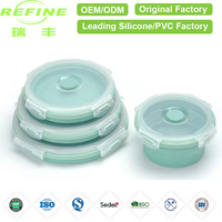 Boîte Bento Ronde Pliable en Silicone Refine Factory, Anti-fuite avec Couvercle Hermétique à Fermeture Rapide, Conteneur Alimentaire Réutilisable et Pliant