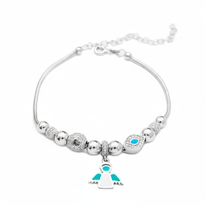 Turquoise and White Enamel Angel Shape <b>Charm</b> <b>Bracelet</b> Wholesale Handmade Turkish 925 Sterling <b>Silver</b> Fine Jewelry - Product Image 2