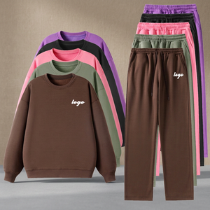 Ensemble de survêtement polaire décontracté imprimé automne-hiver pour hommes et femmes, coupe droite, jambe large, ensemble de jogging, vente en gros, logo personnalisé, extensible, 2 pièces - Product Image 3