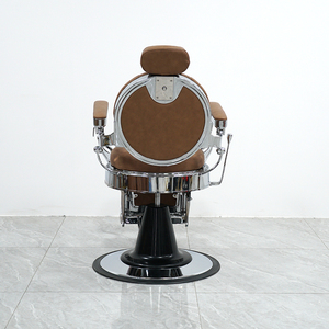Fauteuil <span class=keywords><strong>de</strong></span> Barbier Vintage Marron en Gros avec Cadre Chromé, Revêtement en Cuir PU Capitonnage Diamant, Chaise <span class=keywords><strong>de</strong></span> Salon Inclinable et Base Ornée <span class=keywords><strong>de</strong></span> Volutes - Product Image 2
