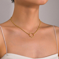 Ensemble de bijoux collier et bracelet avec pendentif rond en or 18 carats PVD pour femmes, acier inoxydable, hypoallergénique, minimaliste, géométrique, cadeau