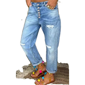 Jeans de mezclilla para mujer, de cintura baja, holgados, rectos, transpirables, informales, de moda, novedad de verano 2025, venta al por mayor para boutiques - Product Image 1