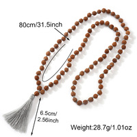 Go2boho Collier de perles naturelles Rudraksha pour hommes, perles de prière Mala avec pompon, bijoux bouddhistes hindous de yoga de méditation