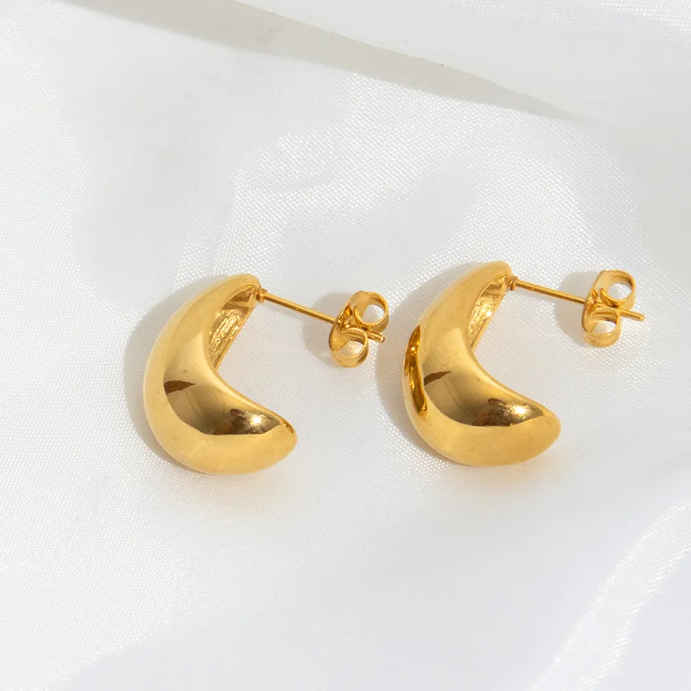 Thick 18K Gold Plated Statement Teardrop Drop Stud Earrings Jewelry Women Stainless Steel CC Earrings Minimalist Gift