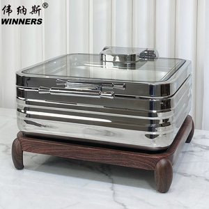 WINNERS Deluxe Buffet <strong>Food</strong> Warmer Equipment 304 Stainless Steel Hydraulic Electric Chafing Dishes with Wood <strong>Stand</strong> for Restaurant - Product Image 4