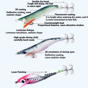 Lmaide nouveau poids multi-grammes pêche en mer bois crevettes calmar crochet simulation 3.5 #2.2 #1.8 # calmar aiguille Luya appât en gros - Product Image 4