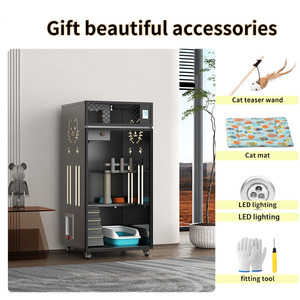 Villa pour chat de luxe en bois massif avec enclos en verre anti-poussière, <span class=keywords><strong>2</strong></span> et 3 niveaux, grand espace, château pour chat, meuble pour animaux de compagnie - Product Image 2