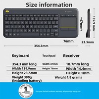 Logitech K400 Plus Keyboard sentuh nirkabel, dengan gaya membran Touchpad sentuhan MTI bawaan untuk penggunaan Desktop