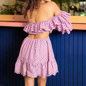 Nouvelle robe mini sans bretelles tendance avec broderie ajourée et ourlet à volants, robe décontractée en coton sur mesure - Product Image 2