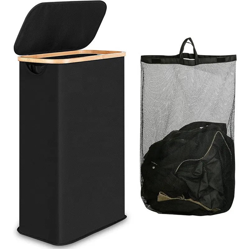 Тонкая корзина для белья с крышкой, черные корзины для белья, узкая корзина для белья со съемной внутренней сумкой
