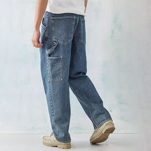 Spring Autumn Hot Sale Denim <b>Jeans</b> Men 100% Cotton Blue Straight Baggy Windproof Breathable Multi Pocket Vintage <b>Work</b> Carpenter - Product Image 3