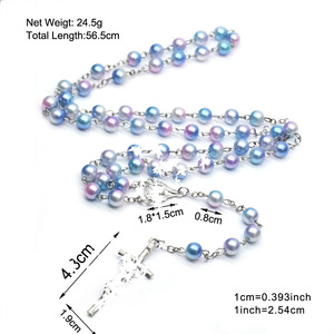 Collier chapelet croix perlée irisée imitation perle, bijou de tous les jours, cadeau, origine Yiwu RN-457 - Product Image 3