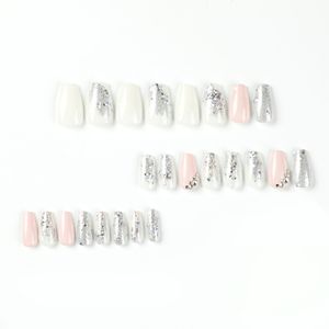 Wholesale ABS Short Ballerina Coffin Silver Rhinestone Glitter Press on <b>Nails</b> with <b>Nail</b> Glue for Finger Design <b>Nail</b> Beauty - Product Image 4