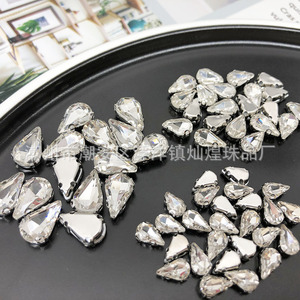 Strass en forme de goutte d'eau à une griffe, 16 facettes, en verre, pour accessoires de robe de mariée, couture à la main - Product Image 1