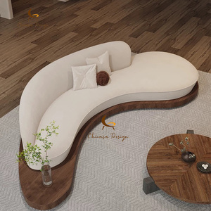 Set di Divani Curvi Contemporanei, <span class=keywords><strong>Arredamento</strong></span> Moderno per <span class=keywords><strong>Soggiorno</strong></span> con Gambe in Legno e Rivestimento in Tessuto, Poltrona Singola con Imbottitura in Spugna - Product Image 4