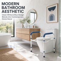 Barre de sécurité pour toilettes avec accoudoirs rembourrés et pieds antidérapants pour personnes âgées, aide au transfert quotidien, à l'équilibre et à la stabilité