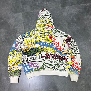 Produttori di <span class=keywords><strong>Abbigliamento</strong></span> Streetwear, <span class=keywords><strong>Felpe</strong></span> con Cappuccio Personalizzate con Cuciture Inverse e Stampa Integrale di Perle e Grafiche Graffiti per <span class=keywords><strong>Uomo</strong></span> - Product Image 2