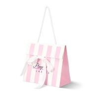Sacs en papier personnalisés pour cadeaux, haut de gamme, à rayures pour cils, avec poignée en ruban noué, pour cosmétiques et shopping