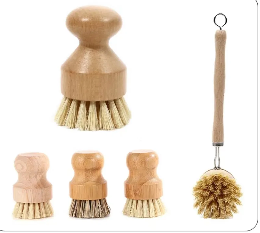 Wooden Kitchen Cleaning Brush Magic Sponge Eraser Bath Brush With Handle Kitchen Bathroom Bathtub Stove Top Cleaning Brush