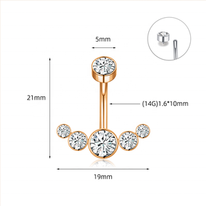 Anneau de nombril en acier inoxydable 316L 14G avec filetage interne en forme de T, serti de CZ, plaqué or 18 carats, prêt à être expédié - Product Image 6