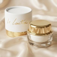 Tube en carton blanc et or de luxe pour crème pour le visage |   Boîte en papier rigide ronde élégante avec base métallique |   Emballage pour produits de beauté