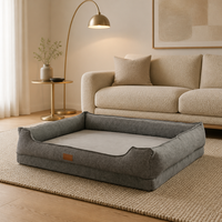 Cama para Perro Estilo Sofá de Lino Natural, con Tres Lados Reforzados, Esponja Ortopédica, Colchón Interior Extraíble, Lavable, Antideslizante, Personalizable, OEM