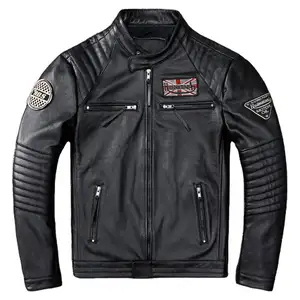 Куртка-бомбер из натуральной кожи мужская, мотоциклетная Черная куртка из натуральной кожи, 1 шт., повседневная одежда с воротником-стойкой для взрослых