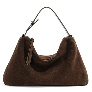 Sac à main pour femme en cuir de vachette véritable suédé, motif géométrique, fermeture éclair, sac hobo, sac à bandoulière, design haut de gamme pour l'hiver - Product Image 1