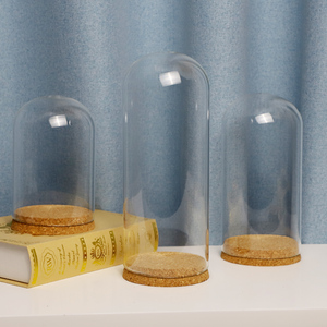 Geblasene klare Glaskuppeln mit Holz sockel für Hochzeits glas Cloche LED-Lampen beleuchtungs sockel Dekoratives Geschenk für Weihnachts ferien - Product Image 1