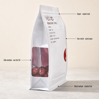 JMPACK Custom Block Bottom Stand-up Pouch met zijvouw, venster, hersluitbare rits, rode dadelverpakking, OEM ODM