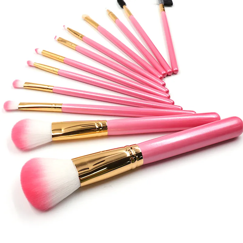 Personalizzato You Brand Pink Rose Gold Mascara Eyeliner Brush 12 pcs Set di pennelli per trucco multifunzione