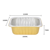 Conteneur en aluminium jetable de 60 oz (1800 ml) de couleur dorée, à paroi lisse carrée, moule à pâtisserie, emballage alimentaire en aluminium à emporter
