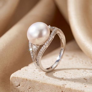 Bague en argent S925 avec perle d'eau douce, design original, ajourée et incrustée de zircone, bijoux pour femmes - Product Image 4