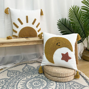 Fábrica personalizada punzón aguja bordado <span class=keywords><strong>Luna</strong></span> soleado cojines funda hogar Decoración sofá dispersión funda de almohada - Product Image 2