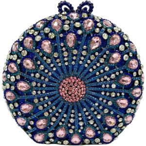 Sac de soirée de luxe rond pour femme avec strass, pochette florale en cristal, sac à main bleu rose pour mariage, soirée ou banquet - Product Image 1