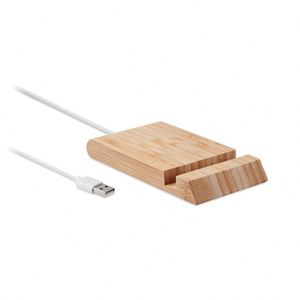 Cargador Inalámbrico de Bambú Creativo de 5W para Escritorio, con Logotipo Personalizado, Soporte para Tablet y Teléfono Móvil, Bancos de Energía Promocionales - Product Image 3