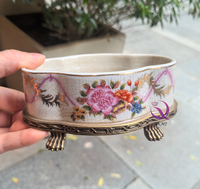 Bol en céramique luxueux de style européen, peint à la main, avec base en cuivre, vaisselle décorative, vase pour fruits, design artistique