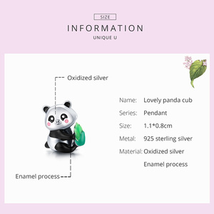 Fábrica de plata Animal lindo Panda Cub con bambú 925 colgante de plata esterlina para pulsera Original brazalete mujeres SCC1832 - Product Image 5