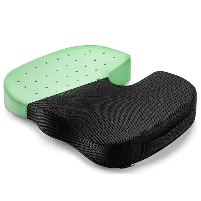 Ventilated Coccyx Orthopedic Memory Foam Seat Cushion for Back Pain Relief, with green tea infused