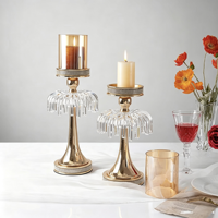 Decoración para el Hogar, Decoración para Sala de Estar, Portavelas de Vidrio, Centros de Mesa para Bodas, Candelabros de Metal Dorado