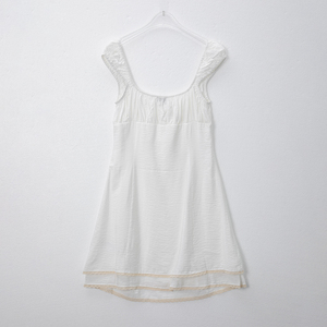 Của phụ nữ trắng không tay Mini Dress Vuông Cổ Ruched vai thanh lịch cho giản dị bên mặc - Product Image 2