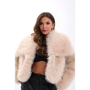 Manteau en fausse fourrure pour femme 7528, beige, épais, chaud, vêtements d'hiver, manteaux longs - Product Image 4